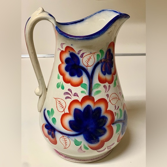 19th Century Gaudy Welsh Grape Pattern Hand Painted Luster Jug Handled Pitcher - Picture 1 of 16